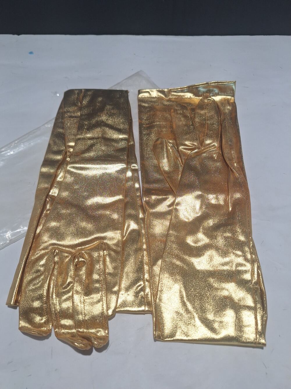 Vintage Premiere Gold Metallic 3 Button Opera Gloves 23" RN15230 Size 7½ NOS